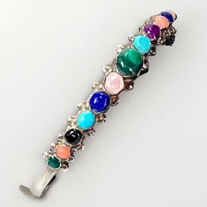 Old Pawn Navajo Sterling Silver Multi Stone Handmade Cuff Bracelet 11.2g Sz 6.75